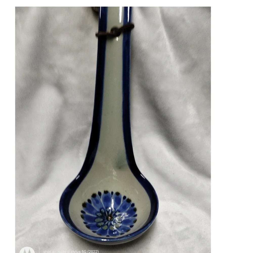 Vintage Tonala Mexico Pottery Ladle Blue Floral‎ Rustic Wall Decor